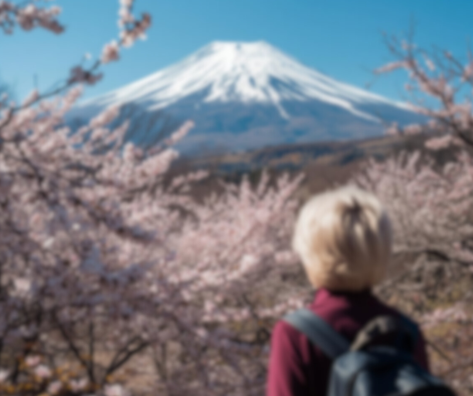 Senior traveler enjoying a peaceful view of Mount Fuji during a Japan travel itinerary for seniors