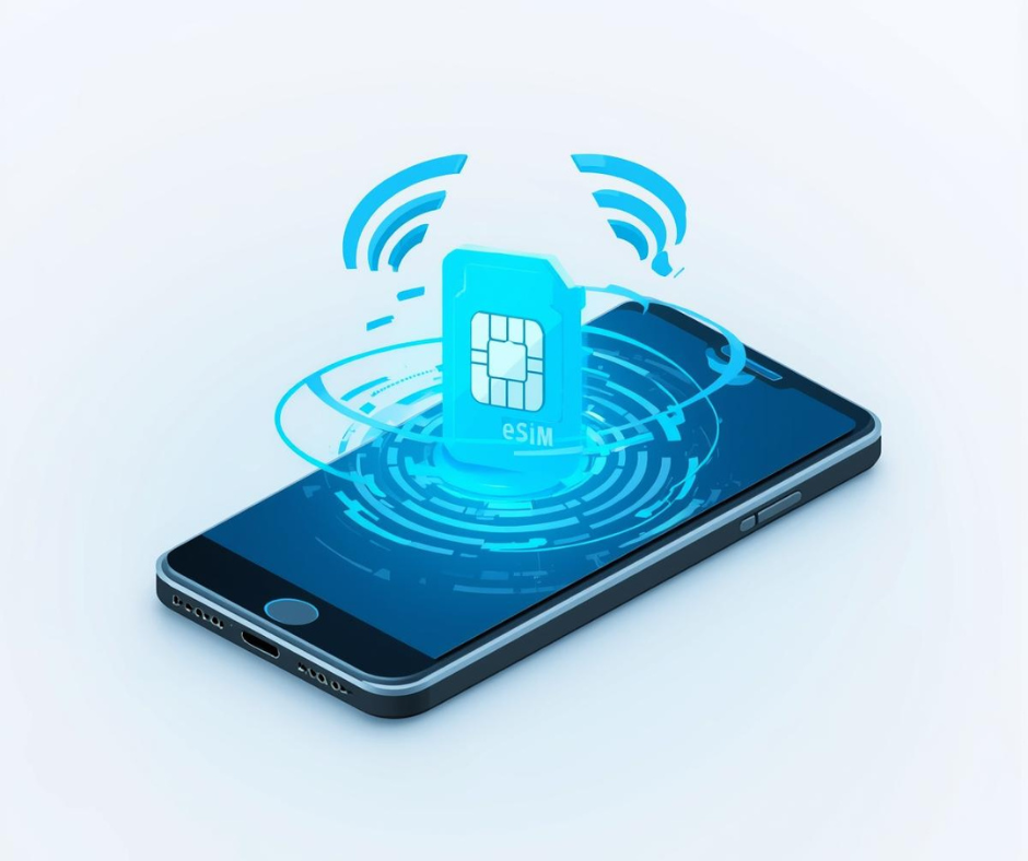 Traveler using eSIM on smartphone while traveling in Japan